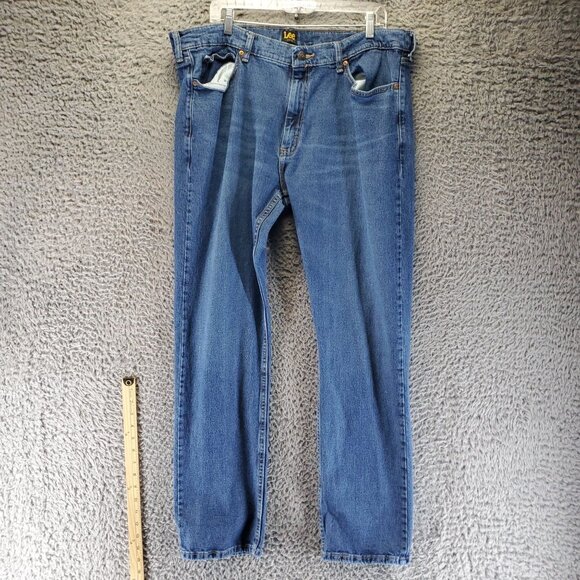Lee Jeans Mens 38x32 Blue Slim Fit Stretch Denim Classic Straight Leg - Picture 1 of 13